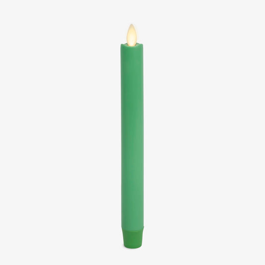 Luminara Flameless Candle Taper (1" x 9.5") Melted Top Real Wax Unscented Remote Ready Timer (Vibrant Green)
