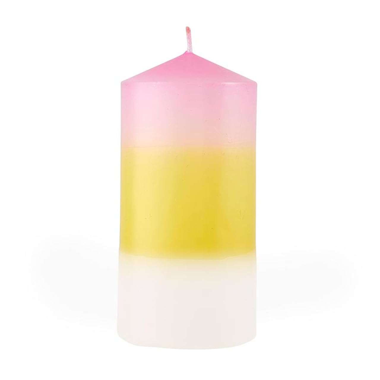 Slant Collections Tri-Colored Unscented Pillar Candle, 4.75-Inch, Pink/Yellow/White