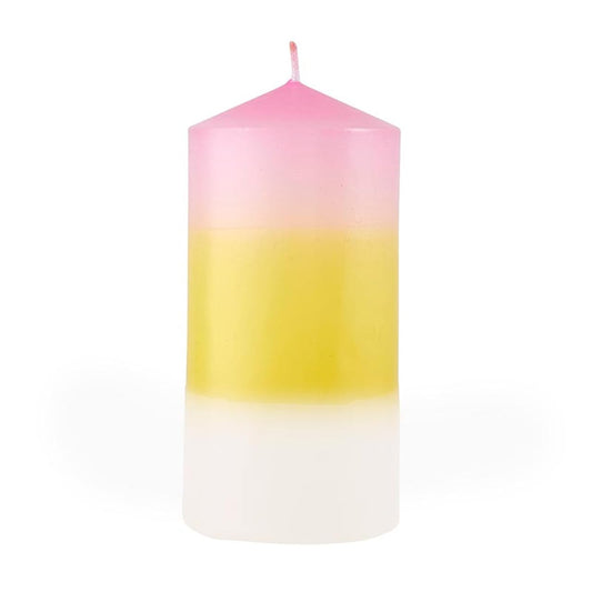 Slant Collections Tri-Colored Unscented Pillar Candle, 4.75-Inch, Pink/Yellow/White