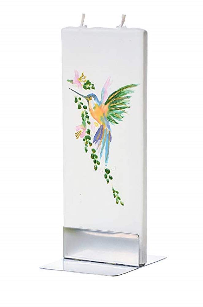 Flatyz Hand Painted Flat Candle | Unscented, Dripless, Smokeless, Decorative | Hummingbird | Double Wick with Metal Base | Unique Gift Idea and Home Décor Accent