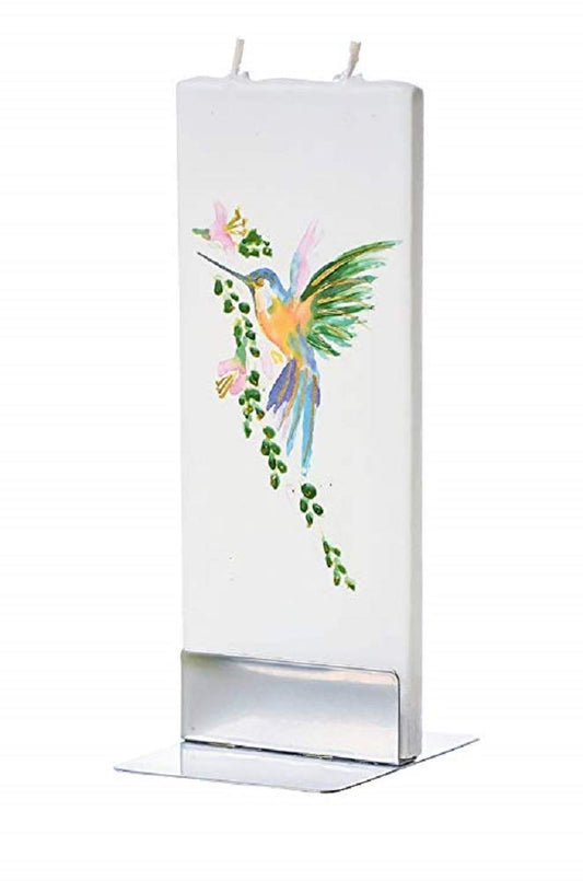 Flatyz Hand Painted Flat Candle | Unscented, Dripless, Smokeless, Decorative | Hummingbird | Double Wick with Metal Base | Unique Gift Idea and Home Décor Accent