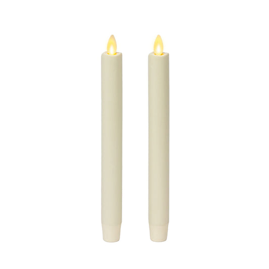 Luminara Set of 2 Moving Flame LED Taper (1x9.75), Flameless Candle, Melted Edge, Smooth Wax, Unscented (White)