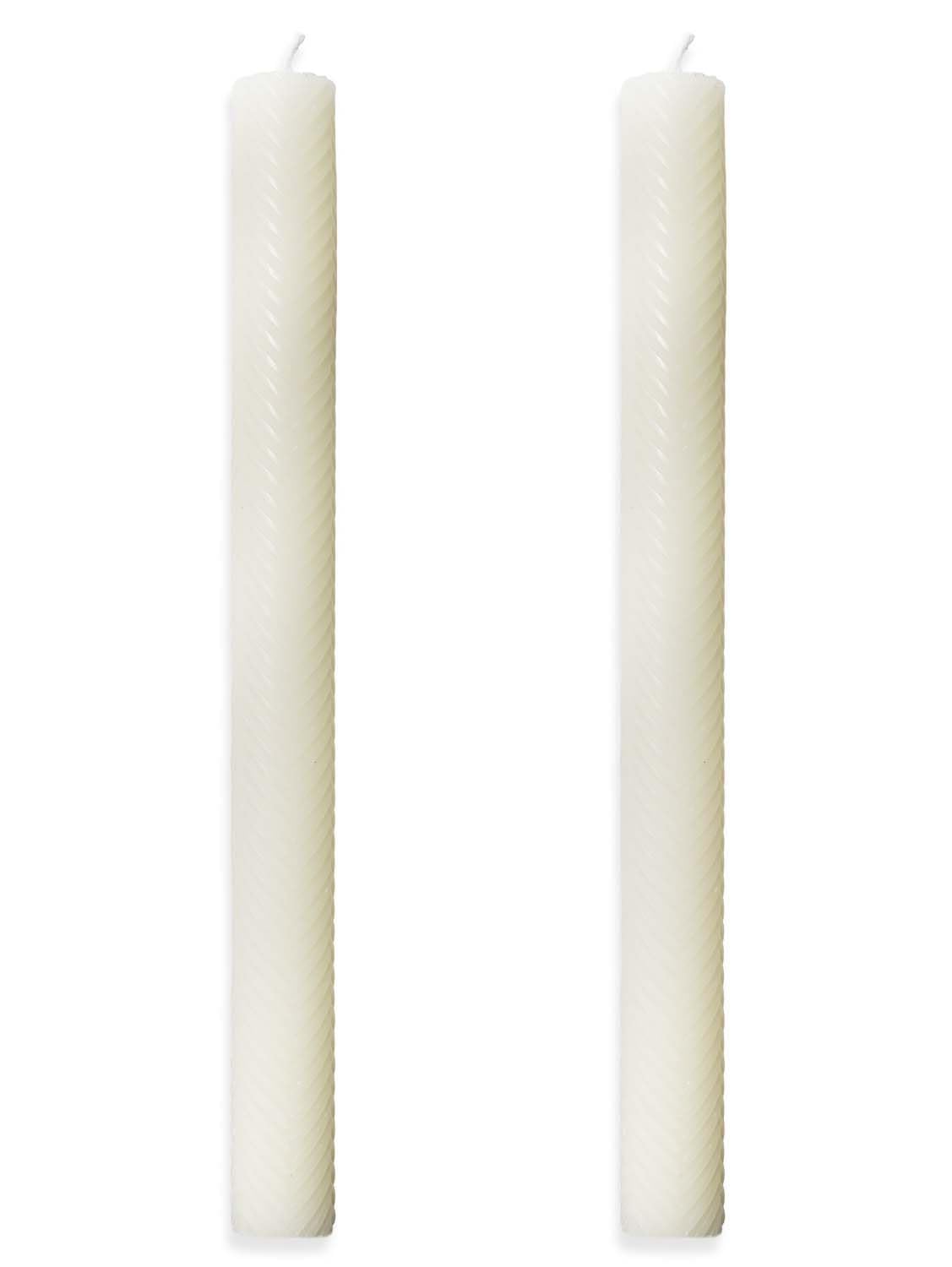 Arrow White 10in Taper Candles Set of 2 Pack Striped Tapered Candle, Decorative Threaded Candle for Dinner Party Wedding, Kitchen Decors, Christmas, Halloween