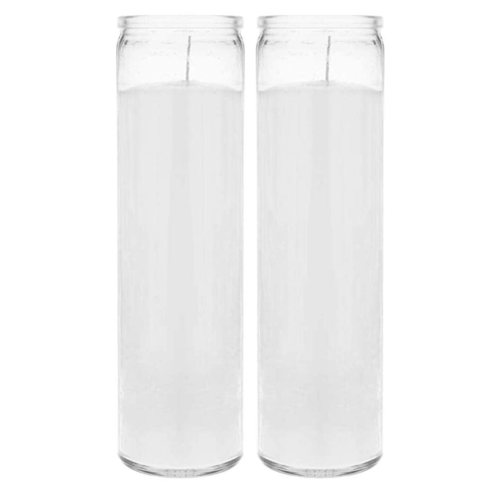 Brilux 2 Classic White Candles in Glass, 8-INCHES Tall