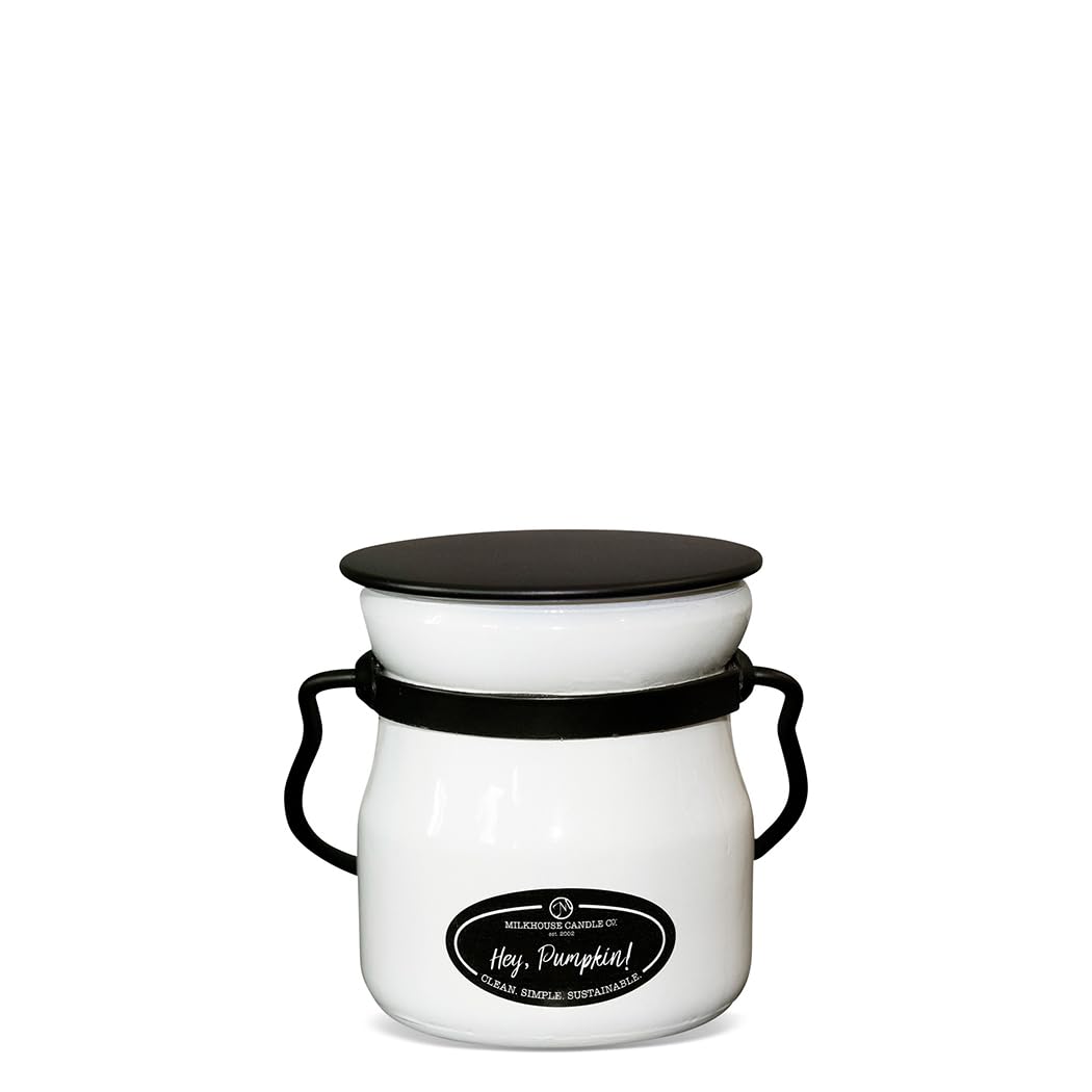 Milkhouse Candle Company Hey Pumpkin! Soy Candle - Salted Caramel | Cinnamon & Clove | Vanilla & Pumpkin Scented - 5 oz Cream Jar with Lid, 35+ Hour Burn Time, Made in the USA