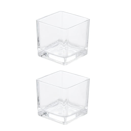 UUYYEO 2 Pcs Square Clear Glass Candle Holders Votive Tealight Candle Holders Candlestick Stand Holders Candle Centerpieces for Wedding Christmas