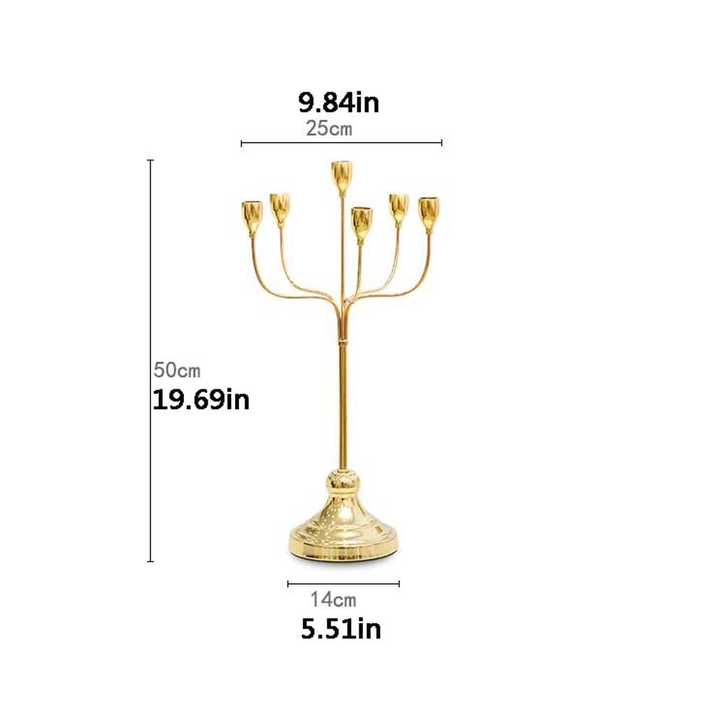 Candlestick Holders Gold Candle Holders, 6-Arms Tapered Candle Holder, Metal Candlestick Holder for Wedding, Party, Decorative Centerpieces, Home Decor Candle Holders
