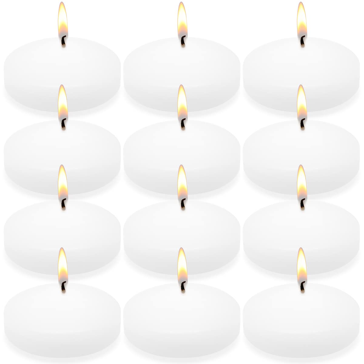 Set of 12 3 Inch White Floating Candles Large Unscented Dripless Water Wax Pool Candles for Vases, Centerpieces at Wedding, Party, Holiday- 10 Hour Burning