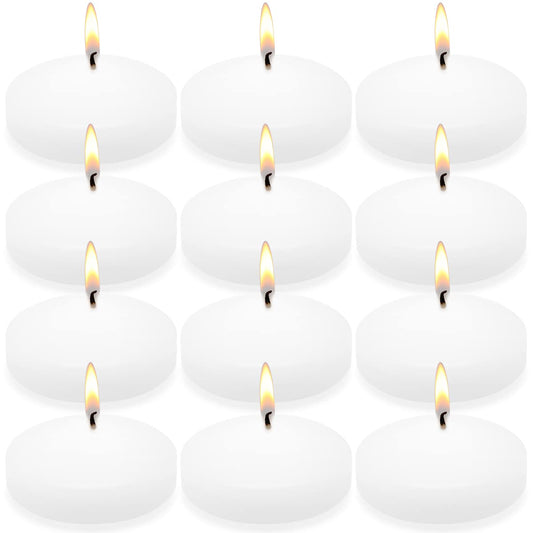 Set of 12 3 Inch White Floating Candles Large Unscented Dripless Water Wax Pool Candles for Vases, Centerpieces at Wedding, Party, Holiday- 10 Hour Burning