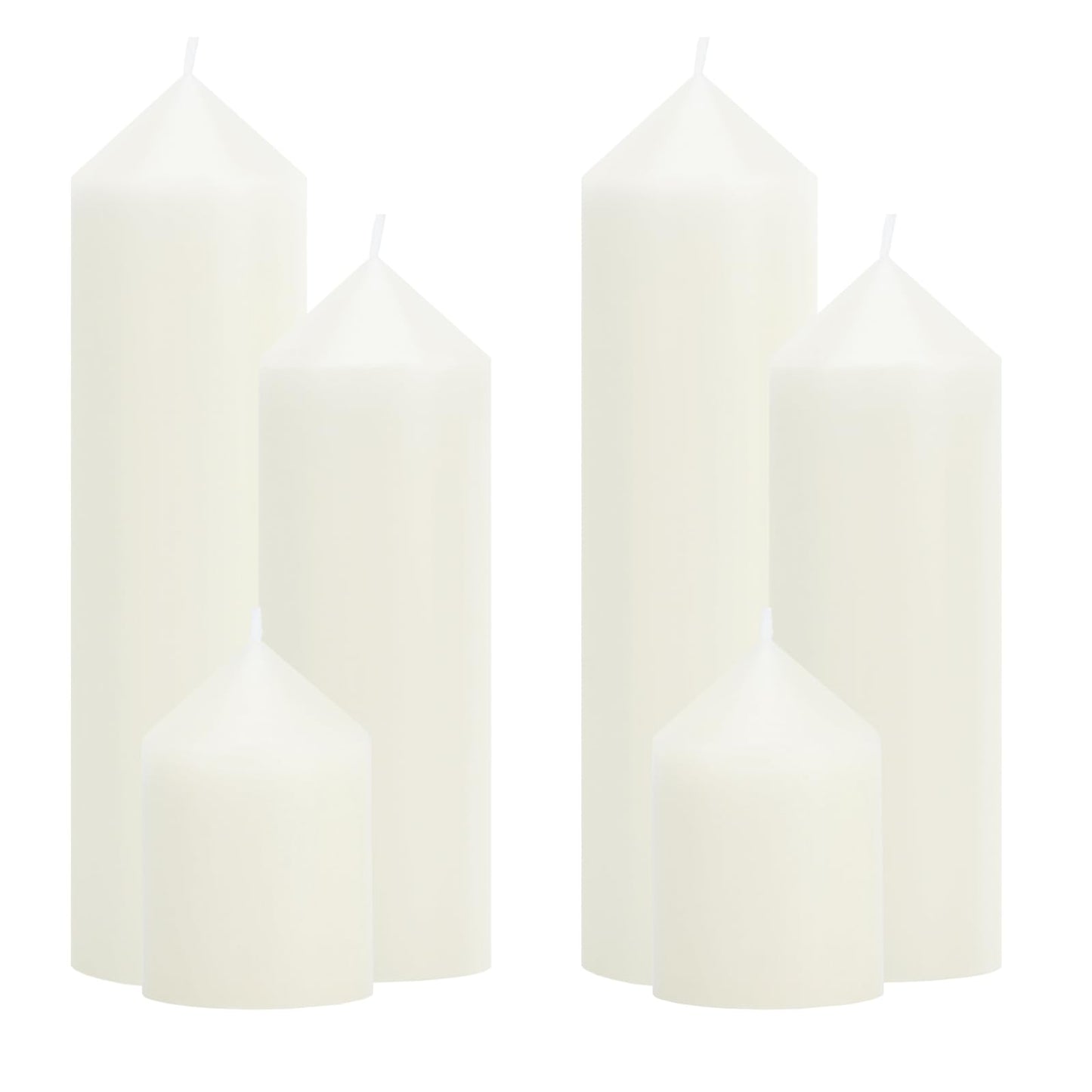 Trxvxo 6 Pcs White Pillar Candles Bulk Set, 3 Different Lengths 2 x 3/6/8 Inch (2 Each), Dripless Unscented Smokeless,Hurricane Candles,Gives You a Better Atmosphere When Organizing an Event Party.