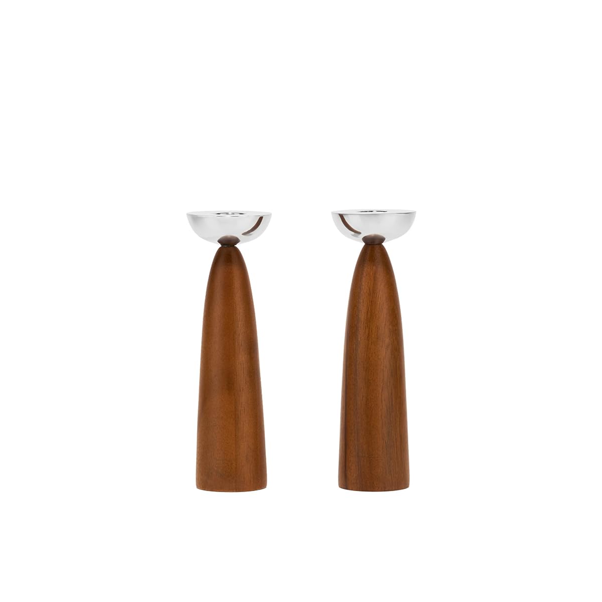 Nambé Sabbath Candlesticks – Modern Alloy & Acacia Wood Candle Holders for Shabbat & Table Décor, 2.5" x 7" – Elegant Judaica Centerpiece for Dining Table, Wedding & Holiday Lighting