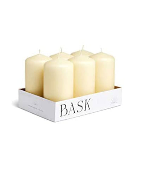 Cone Top Pillar Candles by Bask - Set of 6-3" x 6" Dripless Unscented Candles in Ivory for Home Decor, Relaxation & All Occasions