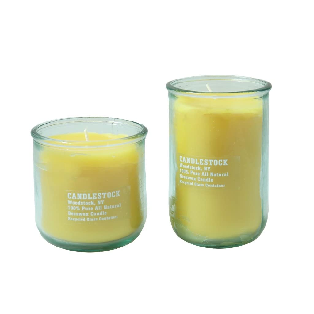 Candlestock Handmade Unscented Beeswax Jar Candle Pairs - Recycled Glass Jars (Tall)