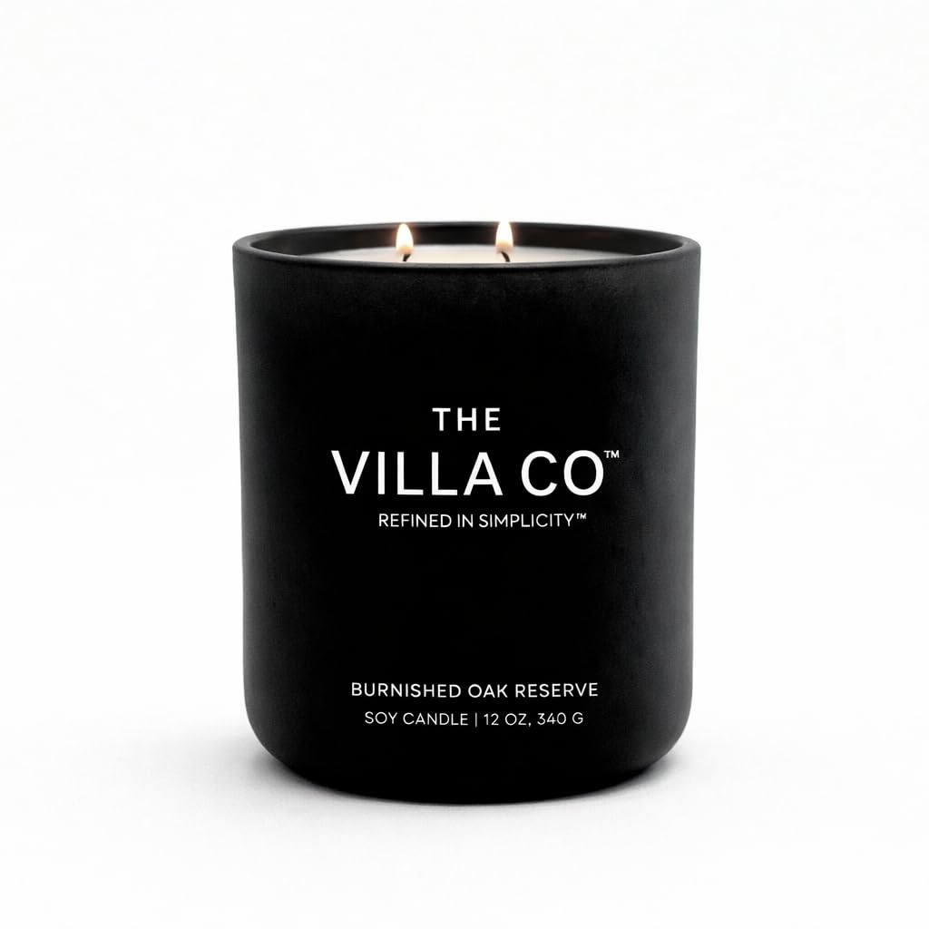The Villa Co - Burnished Oak Reserve | Scented Candle for Women & Men | Hand-Poured, Aromatic & Fragrant | 60 Hour Burn Time 12 OZ | Soy Based | Phthalate Free | Made in USA