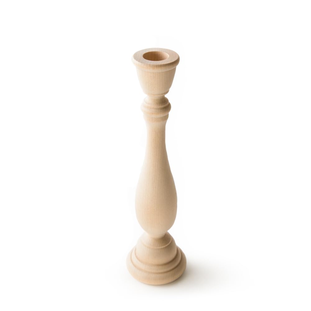Unfinished Maple Wood Candle Sticks - 9 Inch Tall Wooden Taper Candle Holders & Decorative Display Pedestals for DIY Centerpieces, Table Decor & Risers - 2 Pack