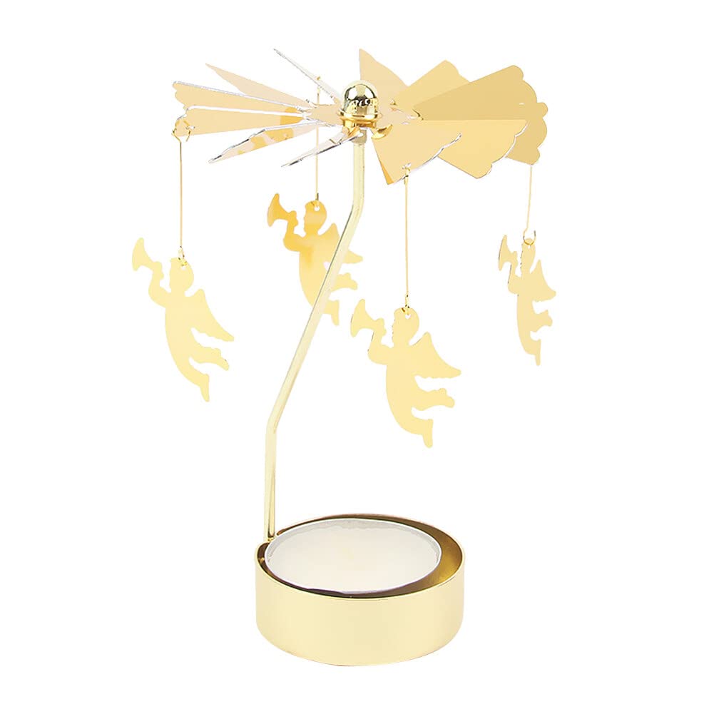 Eforcase Rotary Gold Angel Tea Lights Candle Holder - Spinning Romantic Candlestick Ornament for Wedding, Party, Christmas, Home Decoration
