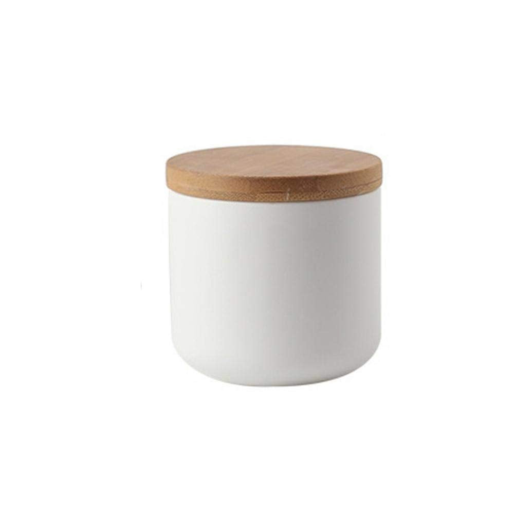 Ceramics Food Storage Jar Canister with Airtight Seal Bamboo Lid, Simple Style Kitchen Canister for Food Storage, Store Coffee, Sugar, Tea, Spices and More (White (8.79oz/260ml))