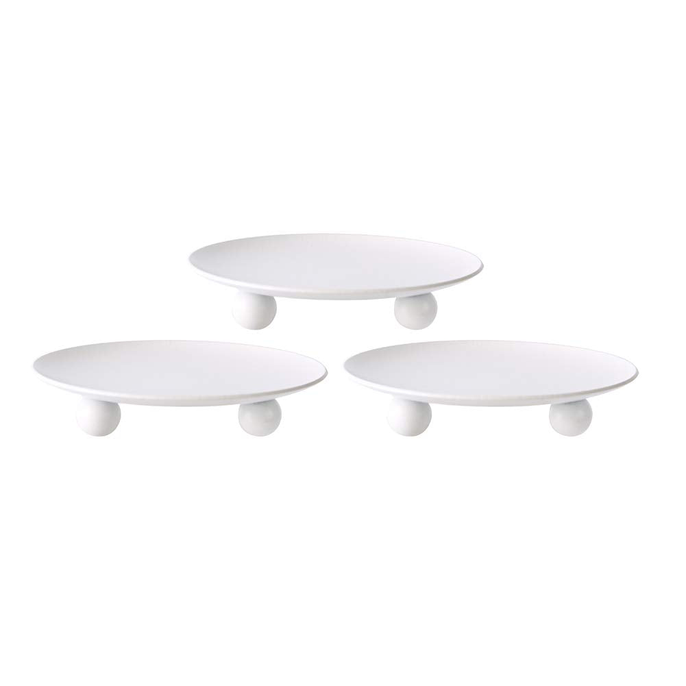 Scwhousi White Iron Plate Candle Holder,Decorative Iron Pillar Candle Holder, Set of 3,Candle Stand for Wax Candles