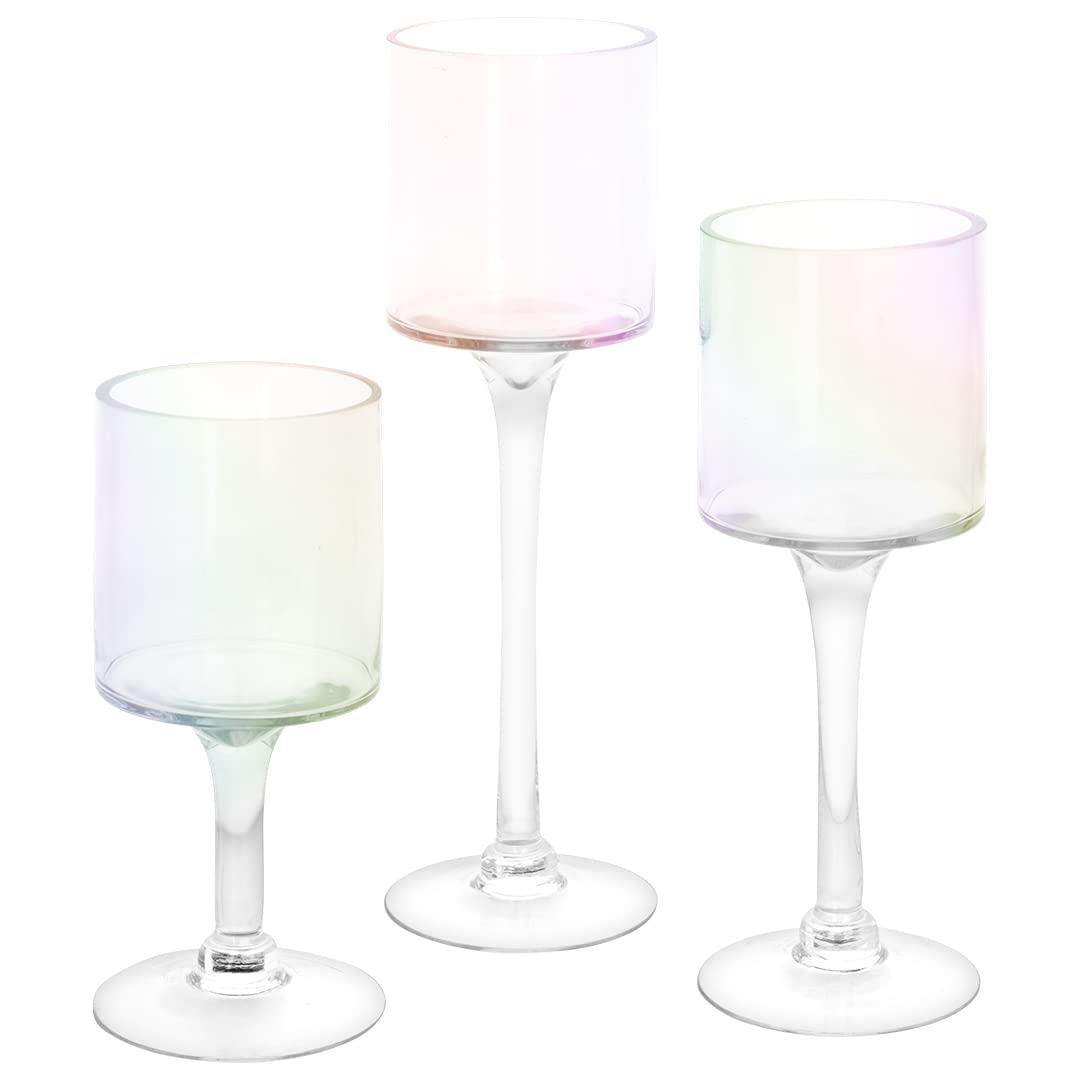 Koyal Wholesale Iridescent Glass Candle Holder Set of 3 Floating Candle Vases, Iridescent Wedding Decor Long Stem Floating Candle Holders, Wedding Sweetheart Table Votive Home Decor