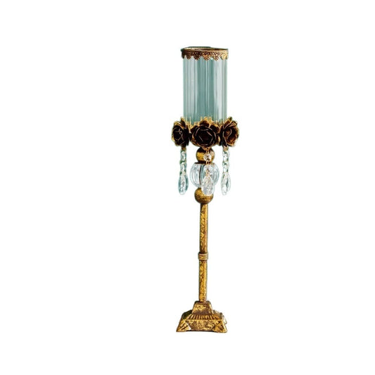 KUYWLMKMZZ Candlestick Holder Indoor Glass Candle Holder Brass Bracket Candle Rose Wedding Banquet Decoration Suitable for Living Room Kitchen Dining Room Candle Holders (Color : A, Size : Small)