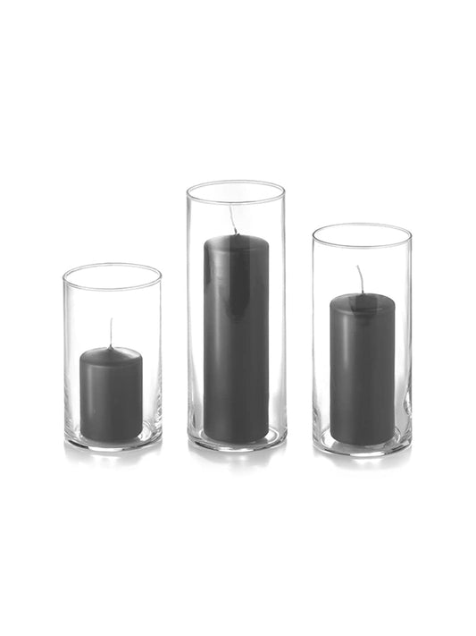 yummi Set of 12 Slim Pillars and Cylinder Vases - Gray