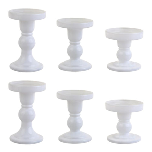 BTGLLAS 6-Piece Set of White Glass Candlestick, Crystal Candlestick Holder Holder and Conical Candle, Christmas Candle Holder Decoration, Family Living Room Wedding Candle Holder (white2sets)
