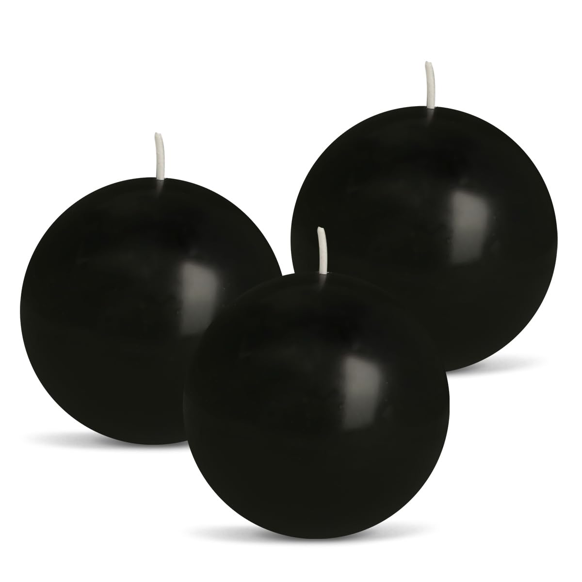 Ball Pillar Candles Set of 3 Black 3Inch Unscented Handpoured Weddings, Home Decoration, 75 Hour