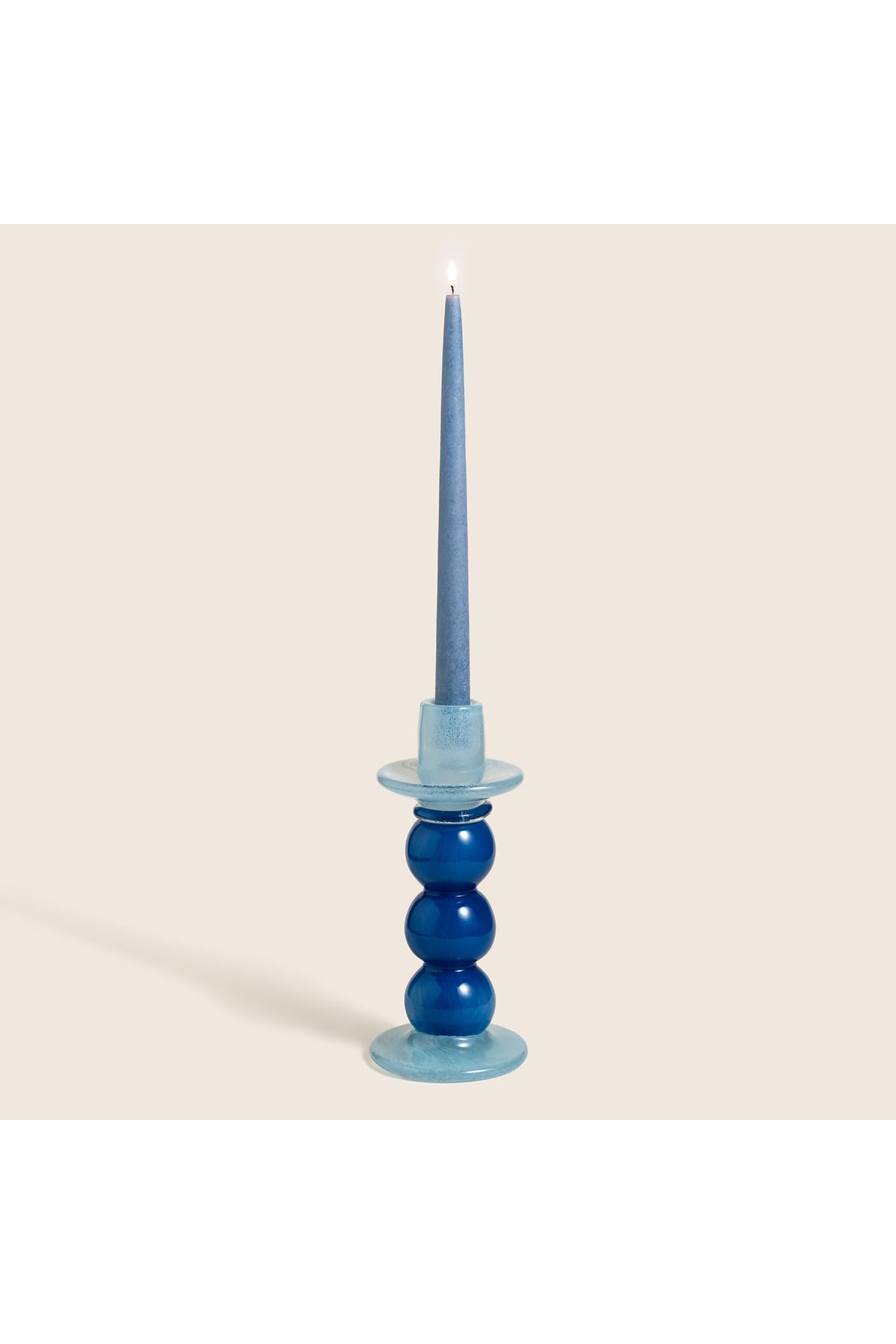 Glass Candlestick Holder 10.5x10.5x24 Cm Blue & Navy - Single Decorative Piece - 142335