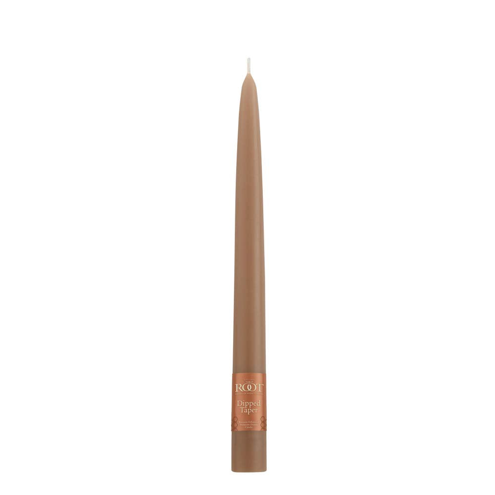 Root Candles 12-Count Unscented Taper Candles Smooth Hand-Dipped Dripless Beeswax Enhanced Boxed Candle Set, 9-Inch, Taupe