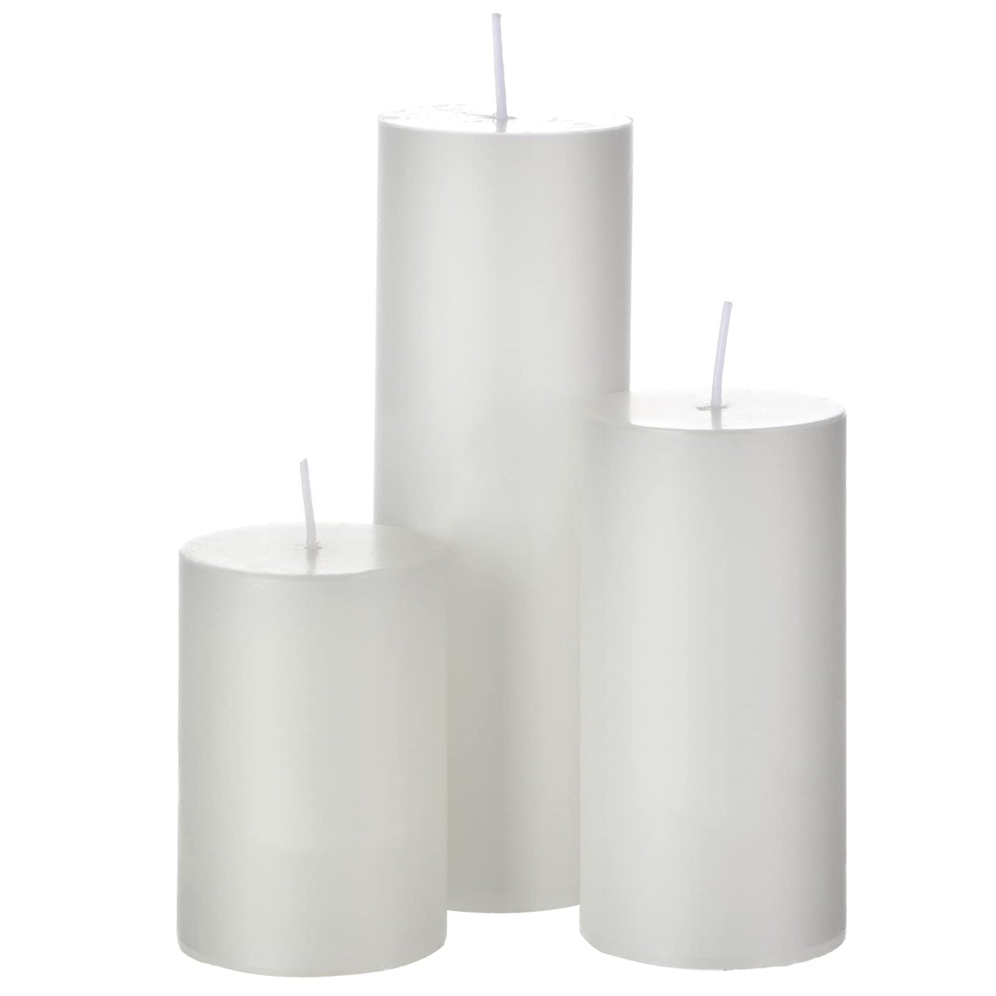 Shihanee Set of 3 Pillar Candles and 3 Glass Cylinder Candle Vases Holders Clear Pillar Jars for Wedding Centerpieces(3'' x 5.9'', 7.9'', 9.8'',White)