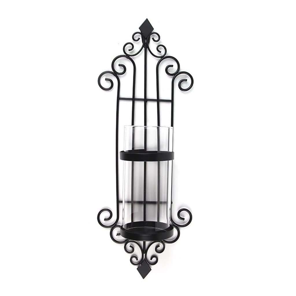 UNNS Candlestick Holder Wrought Iron Wall Candle Holder Wall Hanging Black Glass Candle Holder Suitable for Dinner Living Room Kitchen Dining Room Candle Holders (Color : A)