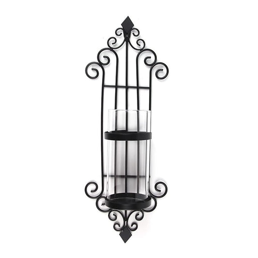 UNNS Candlestick Holder Wrought Iron Wall Candle Holder Wall Hanging Black Glass Candle Holder Suitable for Dinner Living Room Kitchen Dining Room Candle Holders (Color : A)