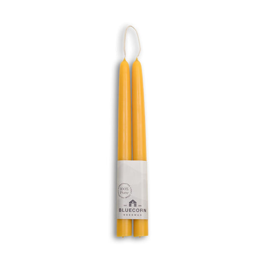 Bluecorn Beeswax Taper Candles, 100% Pure Natural Bees Wax, Pair of 10 Inch Yellow Tapered Candlesticks, Clean Burning & Dripless, Fragrance Free, Long Lasting, Home Decor, American Made, 1 Count