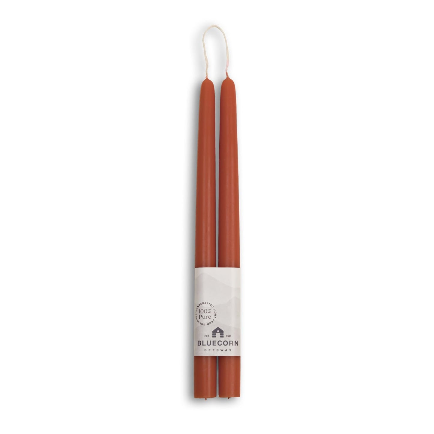 Bluecorn Beeswax Taper Candles, 100% Pure Natural Bees Wax, Pair of 12 Inch Terracotta Tapered Candlesticks, Clean Burning & Dripless, Fragrance Free, Long Lasting, Home Decor, American Made, 1 Count