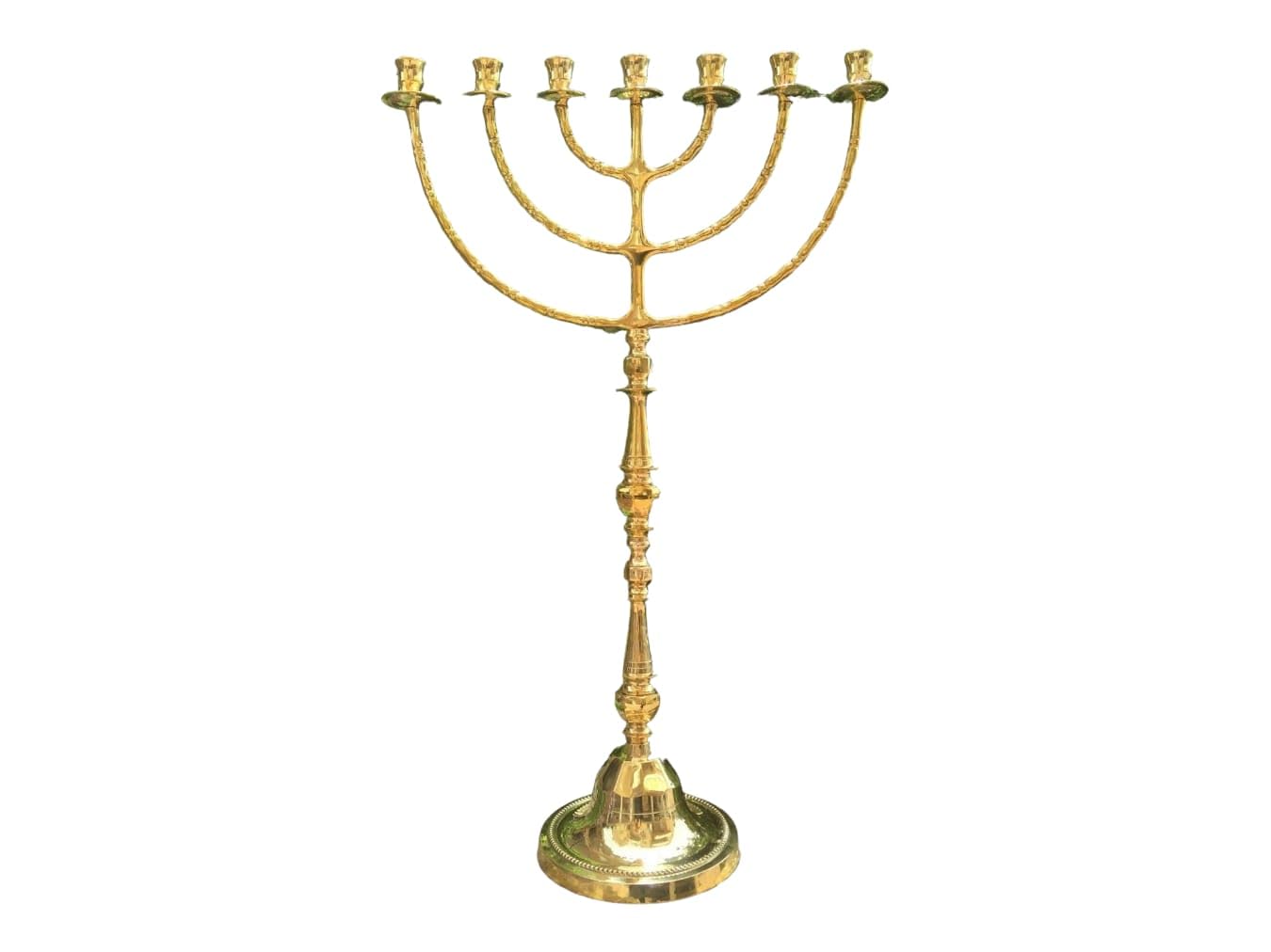 Giant Temple Menorah 7 Seven - Branch | 32-Inch (81cm) Solid Brass Candelabra | Large Gold Jewish Menora for Candles & Oil Cups