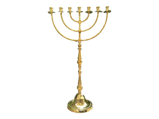 Giant Temple Menorah 7 Seven - Branch | 32-Inch (81cm) Solid Brass Candelabra | Large Gold Jewish Menora for Candles & Oil Cups