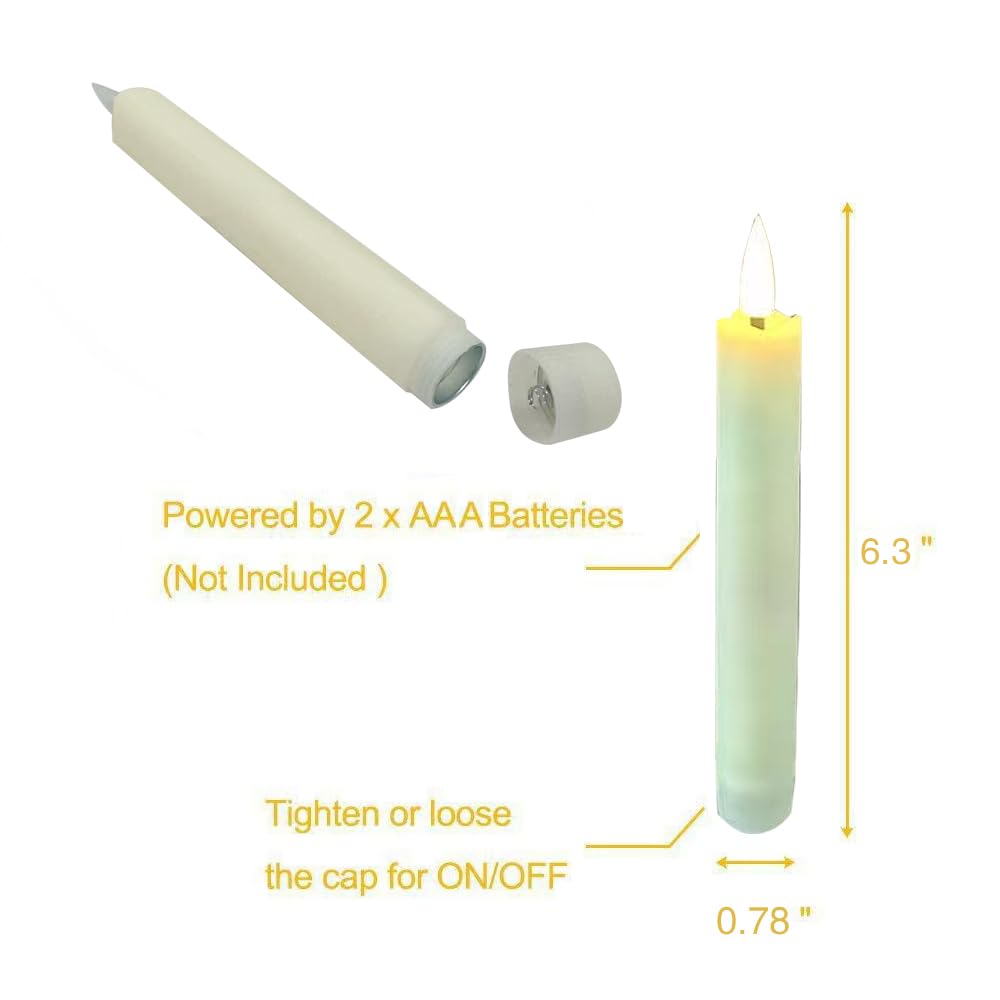 6Pcs Plastic Flameless Taper Candles Flickering with 10-Key Remote, Battery Operated Led Warm 3D Wick Light Window Candles with Flickering Flame for Halloween Christmas Church Wedding
