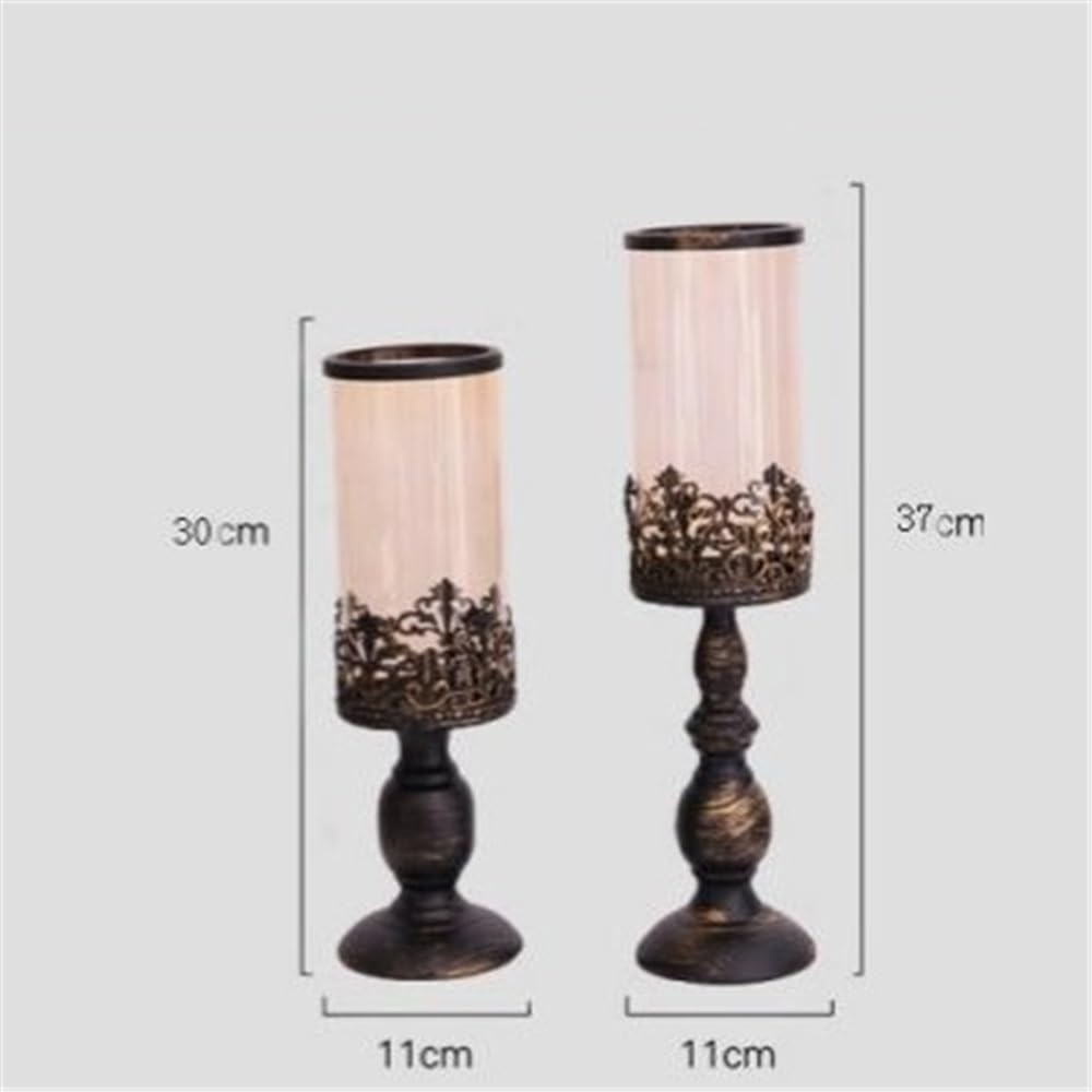 YUHUAWF Candle Holderss Retro Old Candlestick Home Living Room Porch Glass Ornaments Wedding Decoration Candle Holder Decorative Candlestick(Small)