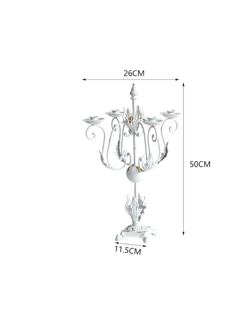Candlestick Holders Retro Old Iron Four-Head Candlestick Dining Table Christmas Photography Props Homestay Decoration Candle Holders(White)