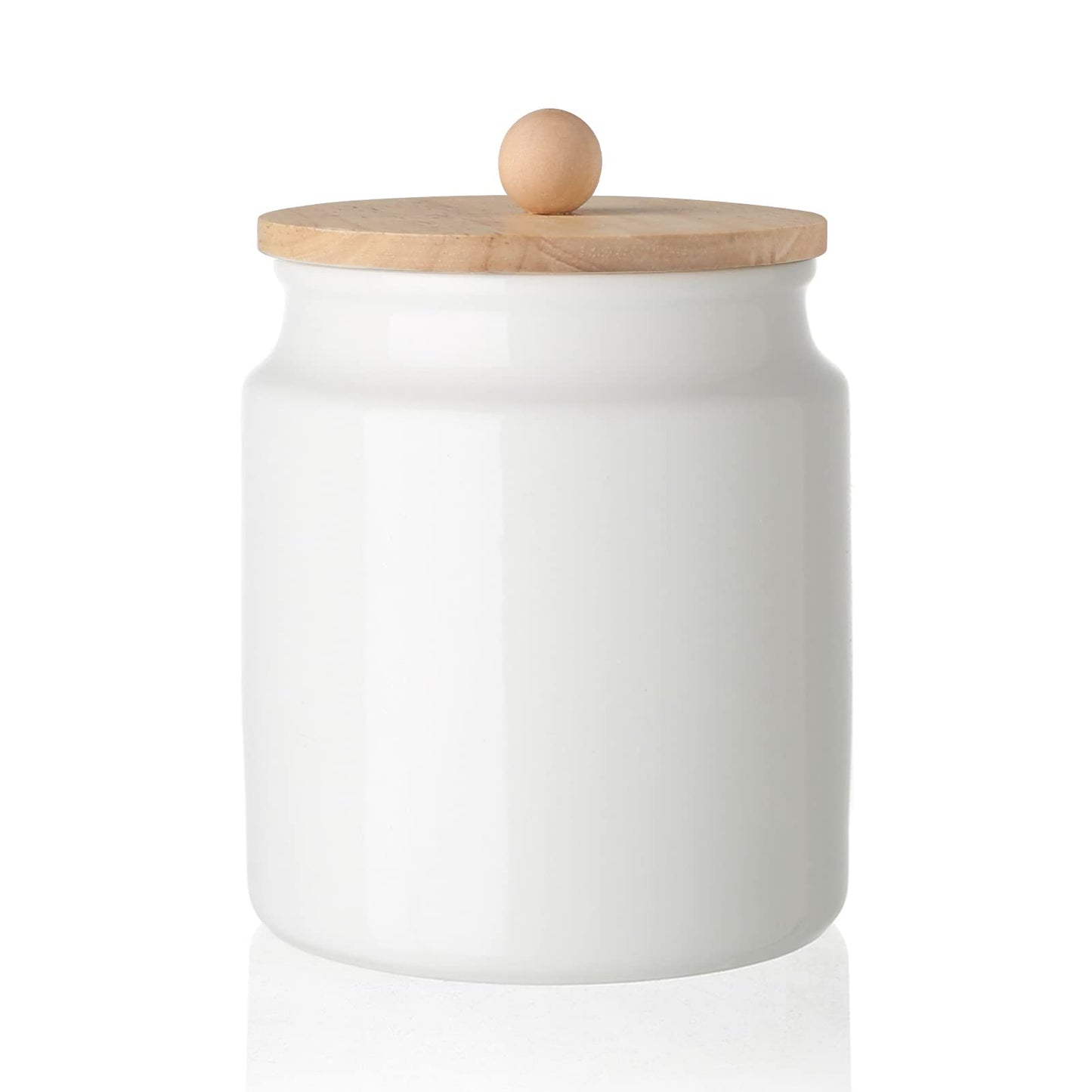 Sweejar 28 Fl oz Ceramic Kitchen Canisters, Porcelain Food Storage Jar with Airtight Seal Wooden Lid, Home Container Serving for Coffee Beans, Tea-leave, Sugar, Salt and More, Tool Bucket (White)