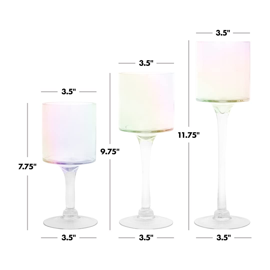 Koyal Wholesale Iridescent Glass Candle Holder Set of 3 Floating Candle Vases, Iridescent Wedding Decor Long Stem Floating Candle Holders, Wedding Sweetheart Table Votive Home Decor