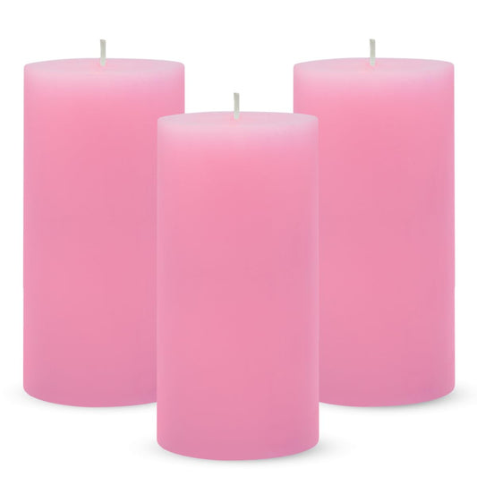 3 Packs 2.8x6 Inch Pink Pillar Candles, Unscented Dripless Large Wax Cylinder Column Candles for Power Outages Emergency Party Backyard Gathering - 70 Hour Burn Time
