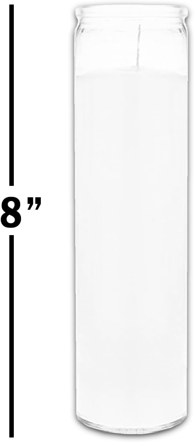 Glass Assorted Religious Candle, White, Case of 24. Aspen Brands Classic White Candles in Glass, Set of 24, 8-INCHES Tall. Blessed Sanctuary Devotional Prayer Candle,