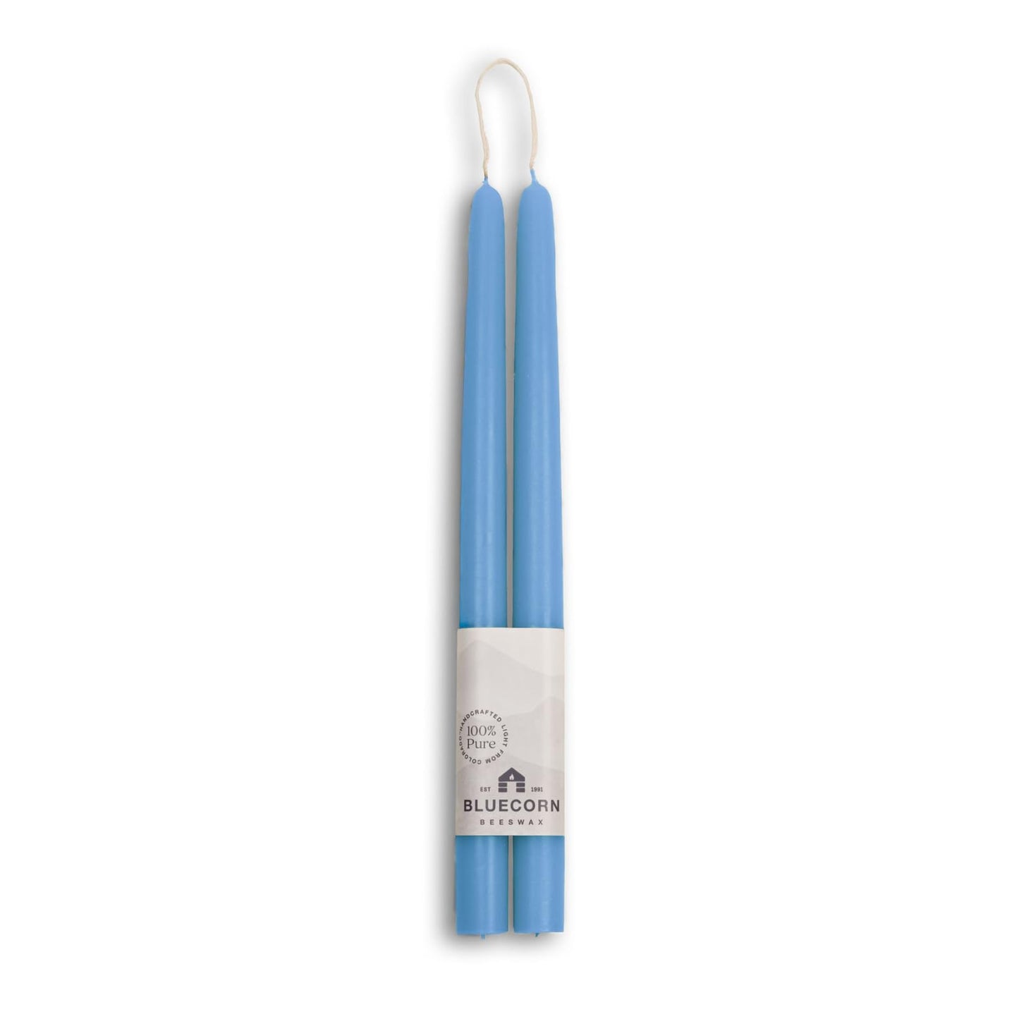 Bluecorn Beeswax Taper Candles, 100% Pure Natural Bees Wax, Pair of 12 Inch Light Blue Tapered Candlesticks, Clean Burning & Dripless, Fragrance Free, Long Lasting, Home Decor, American Made, 1 Count