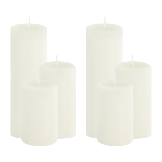 Trxvxo 6-Pack White Pillar Candles Bulk Set - Assorted 3 Sizes (3, 4, 6 Inch, 2 Each), Long-Lasting Dripless, Unscented & Smokeless Hurricane Candles for Wedding, Dinner Party & Romantic Atmosphere.