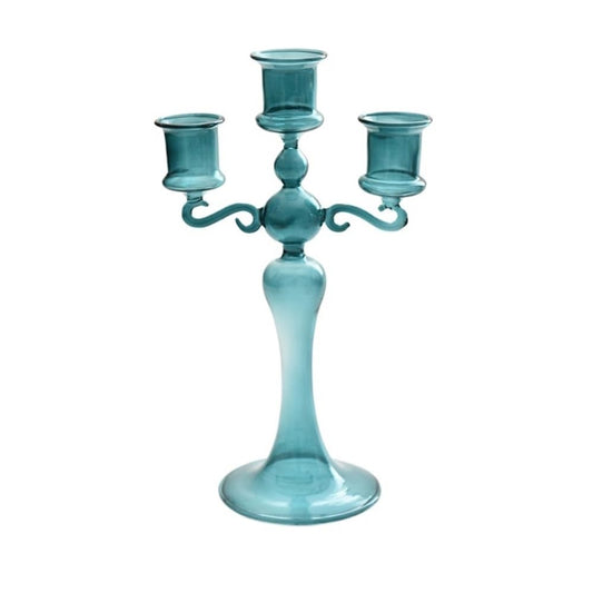 Candlestick Holders Creative Glass Candlestick Colorful Three-Head Candlestick Home Decoration Wedding Shooting Props Candle Holders(Blue)