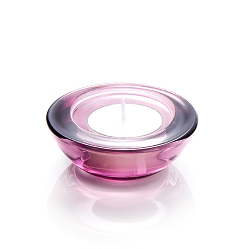 ELIVIA Red Tealight Candle Holders - Set of 12, Round Chunky Glass Candle Holder, 3" Diameter - CH01 - Aubergine Purple