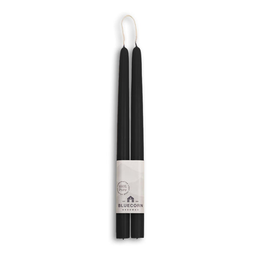Bluecorn Beeswax Taper Candles, 100% Pure Natural Bees Wax, Pair of 12 Inch Black Tapered Candlesticks, Clean Burning & Dripless, Fragrance Free, Long Lasting, Home Decor, American Made, 1 Count