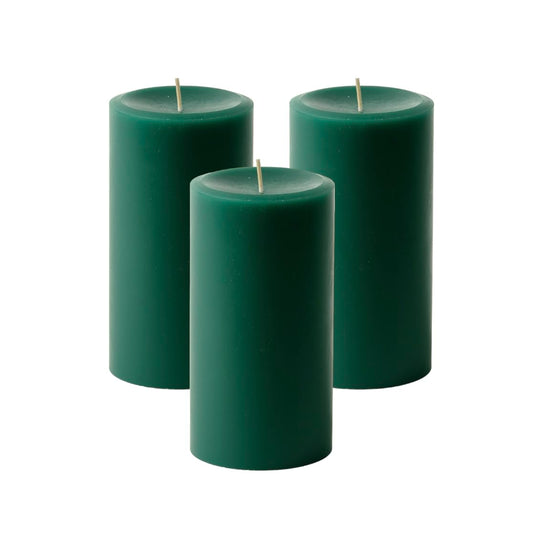Mister Candle Dripless Unscented Pillar Candles, Set of 3 Hand Poured Hunter Green Pillar Candles, Solid Color Non-Scented Candles for Home Decor, Premium Wax, 80 Hr Burn Time, 3x6 Inch