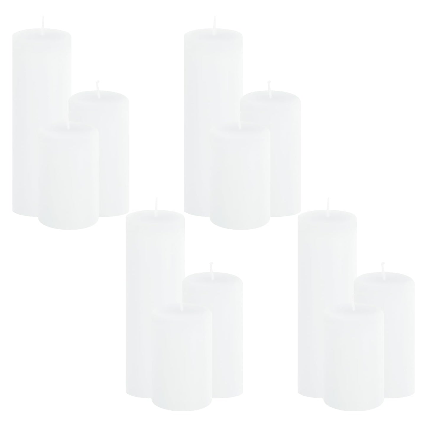 CHICERA 12-Pack White Pillar Candles Bulk Set - 2x3, 2x4, 2x6 Inch Unscented Dripless Pillar Candles for Weddings, Home Decor & Centerpieces - Clean Burning Smokeless Decorative Candles